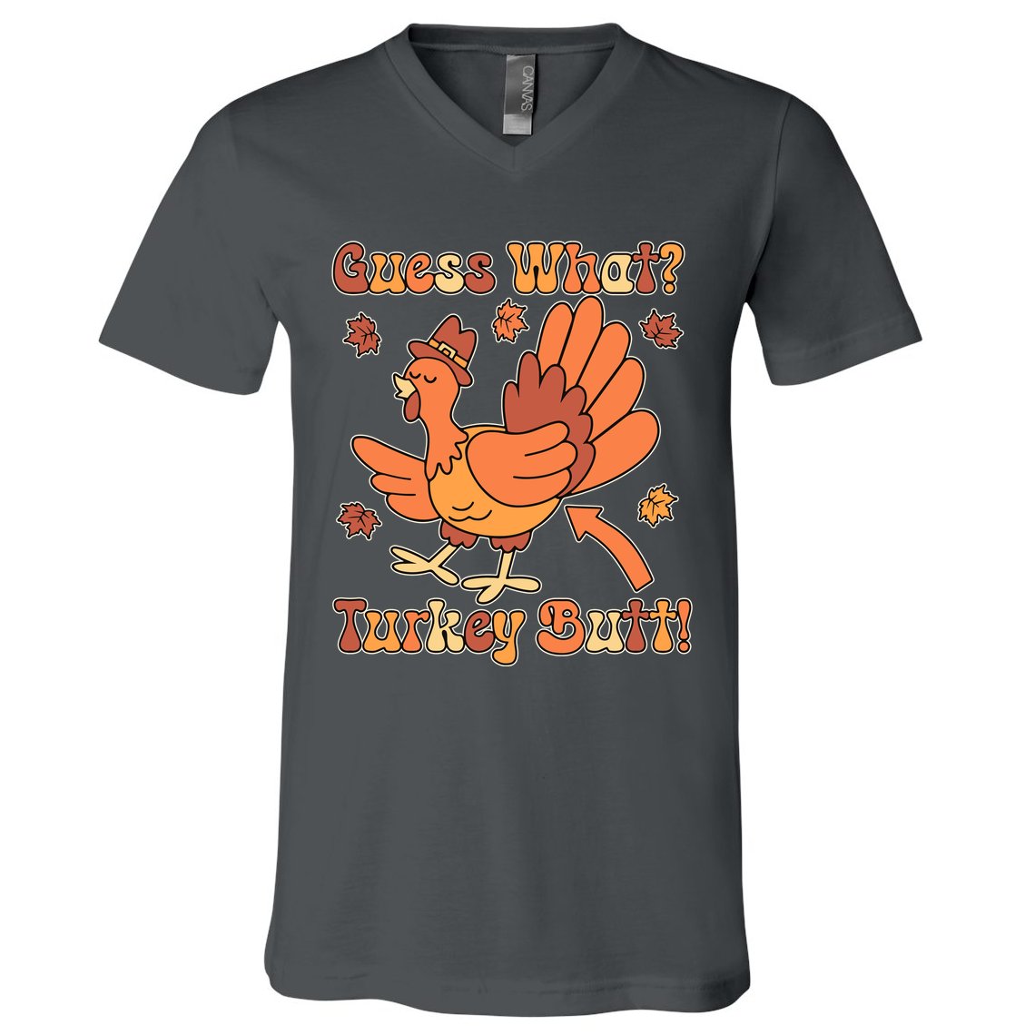 Funny Retro Thanksgiving Guess What Turkey Butt V-Neck T-Shirt