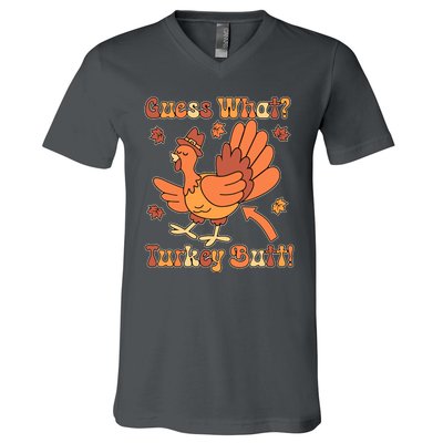 Funny Retro Thanksgiving Guess What Turkey Butt V-Neck T-Shirt