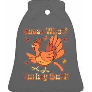 Funny Retro Thanksgiving Guess What Turkey Butt Ceramic Bell Ornament