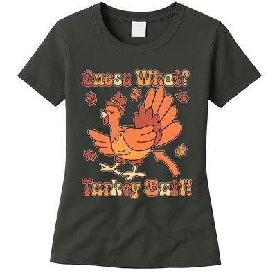 Funny Retro Thanksgiving Guess What Turkey Butt Womens T-Shirt