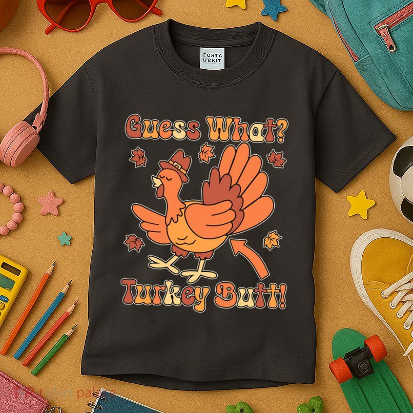Funny Retro Thanksgiving Guess What Turkey Butt Kids T-Shirt