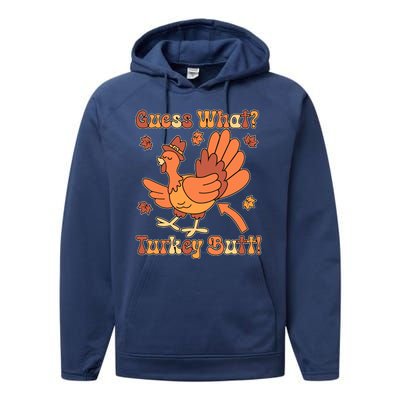 Funny Retro Thanksgiving Guess What Turkey Butt Performance Fleece Hoodie