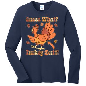 Funny Retro Thanksgiving Guess What Turkey Butt Ladies Long Sleeve Shirt