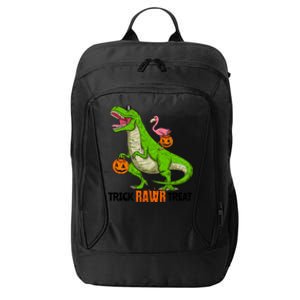 Flamingo Riding T Rex Dinosaur Halloween Trick Rawr Treat Gift City Backpack