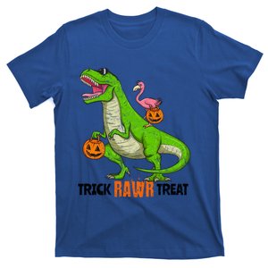 Flamingo Riding T Rex Dinosaur Halloween Trick Rawr Treat Gift T-Shirt