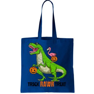 Flamingo Riding T Rex Dinosaur Halloween Trick Rawr Treat Gift Tote Bag