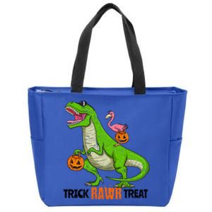 Flamingo Riding T Rex Dinosaur Halloween Trick Rawr Treat Gift Zip Tote Bag