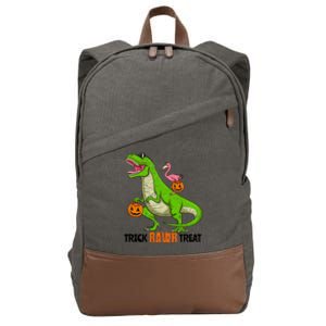 Flamingo Riding T Rex Dinosaur Halloween Trick Rawr Treat Gift Cotton Canvas Backpack