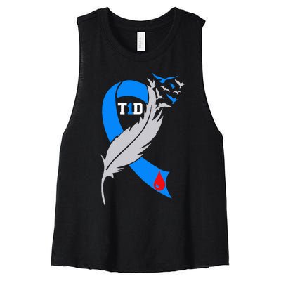 Funny Ribbon T1D Warriors Diabetes Awareness Women's Racerback Cropped Tank