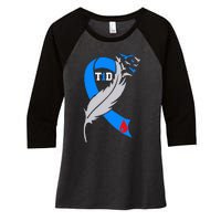 Funny Ribbon T1D Warriors Diabetes Awareness Women's Tri-Blend 3/4-Sleeve Raglan Shirt