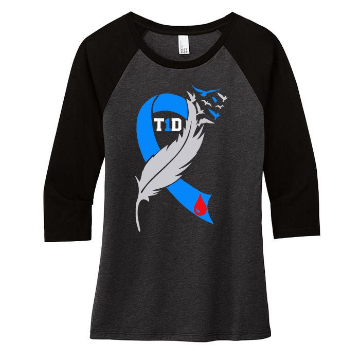 Funny Ribbon T1D Warriors Diabetes Awareness Women's Tri-Blend 3/4-Sleeve Raglan Shirt