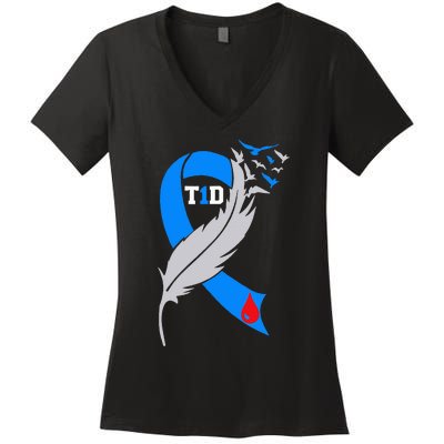 Funny Ribbon T1D Warriors Diabetes Awareness Women's V-Neck T-Shirt