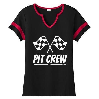 Funny Race Track Pit Crew Racing Mechanic Car Parties Ladies Halftime Notch Neck Tee