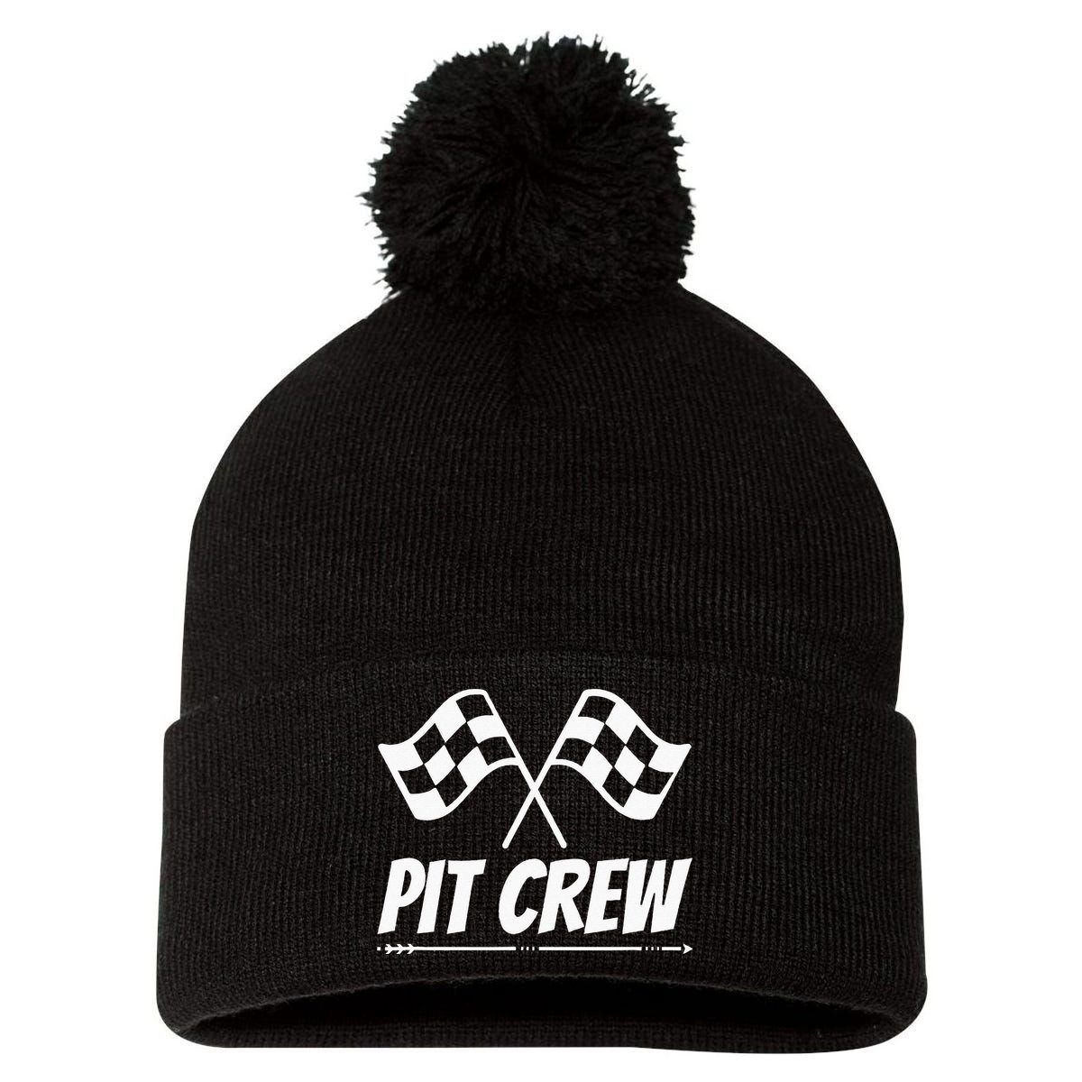 Funny Race Track Pit Crew Racing Mechanic Car Parties Pom Pom 12in Knit Beanie