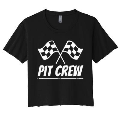 Funny Race Track Pit Crew Racing Mechanic Car Parties Women's Crop Top Tee