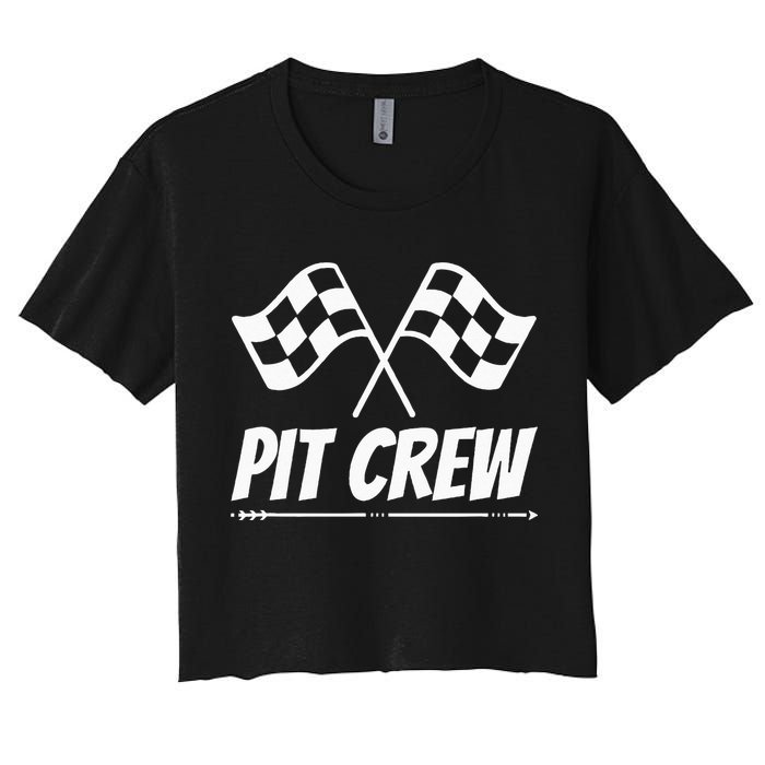 Funny Race Track Pit Crew Racing Mechanic Car Parties Women's Crop Top Tee