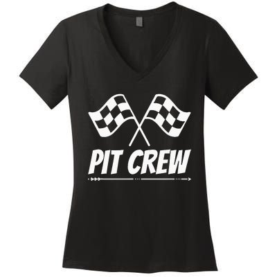 Funny Race Track Pit Crew Racing Mechanic Car Parties Women's V-Neck T-Shirt