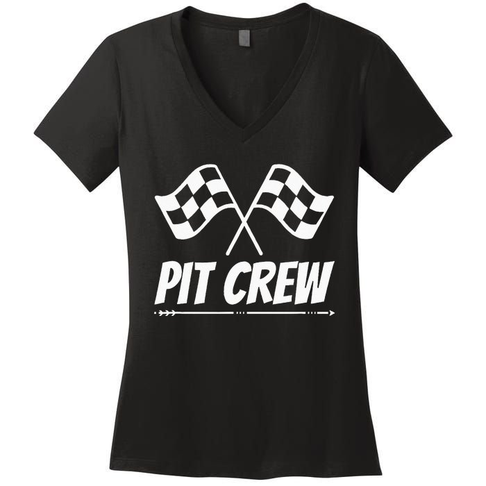 Funny Race Track Pit Crew Racing Mechanic Car Parties Women's V-Neck T-Shirt