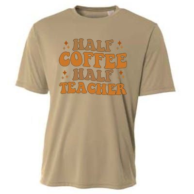 Funny Retro Teacher Inspirational Half Coffee Half Teacher Cooling Performance Crew T-Shirt