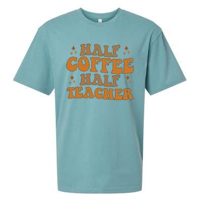 Funny Retro Teacher Inspirational Half Coffee Half Teacher Sueded Cloud Jersey T-Shirt