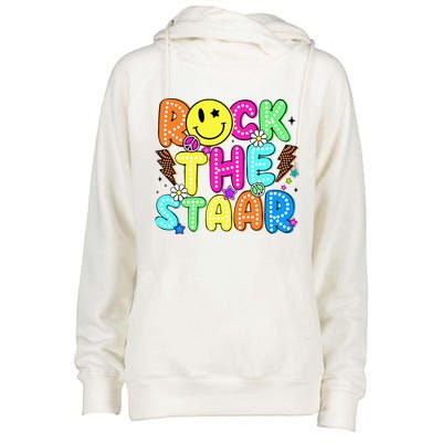 Funny Rock The Test Testing Day Teacher Student Motivational Womens Funnel Neck Pullover Hood