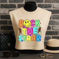 Funny Rock The Test Testing Day Teacher Student Motivational Garment-Dyed Women's Muscle Tee