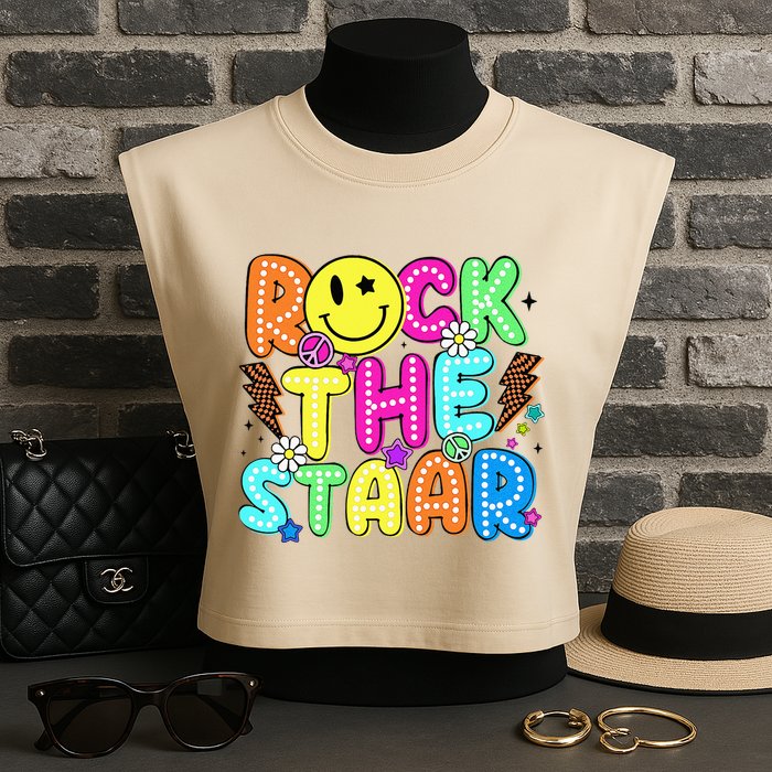 Funny Rock The Test Testing Day Teacher Student Motivational Garment-Dyed Women's Muscle Tee