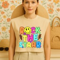 Funny Rock The Test Testing Day Teacher Student Motivational Garment-Dyed Women's Muscle Tee