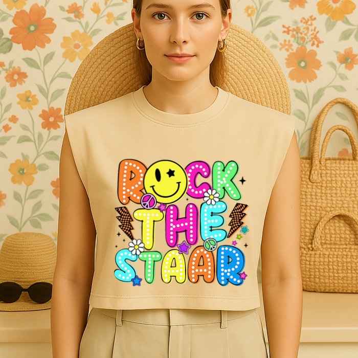 Funny Rock The Test Testing Day Teacher Student Motivational Garment-Dyed Women's Muscle Tee