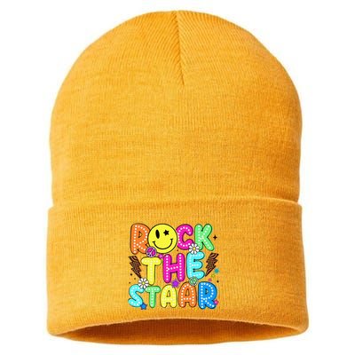 Funny Rock The Test Testing Day Teacher Student Motivational Sustainable Knit Beanie