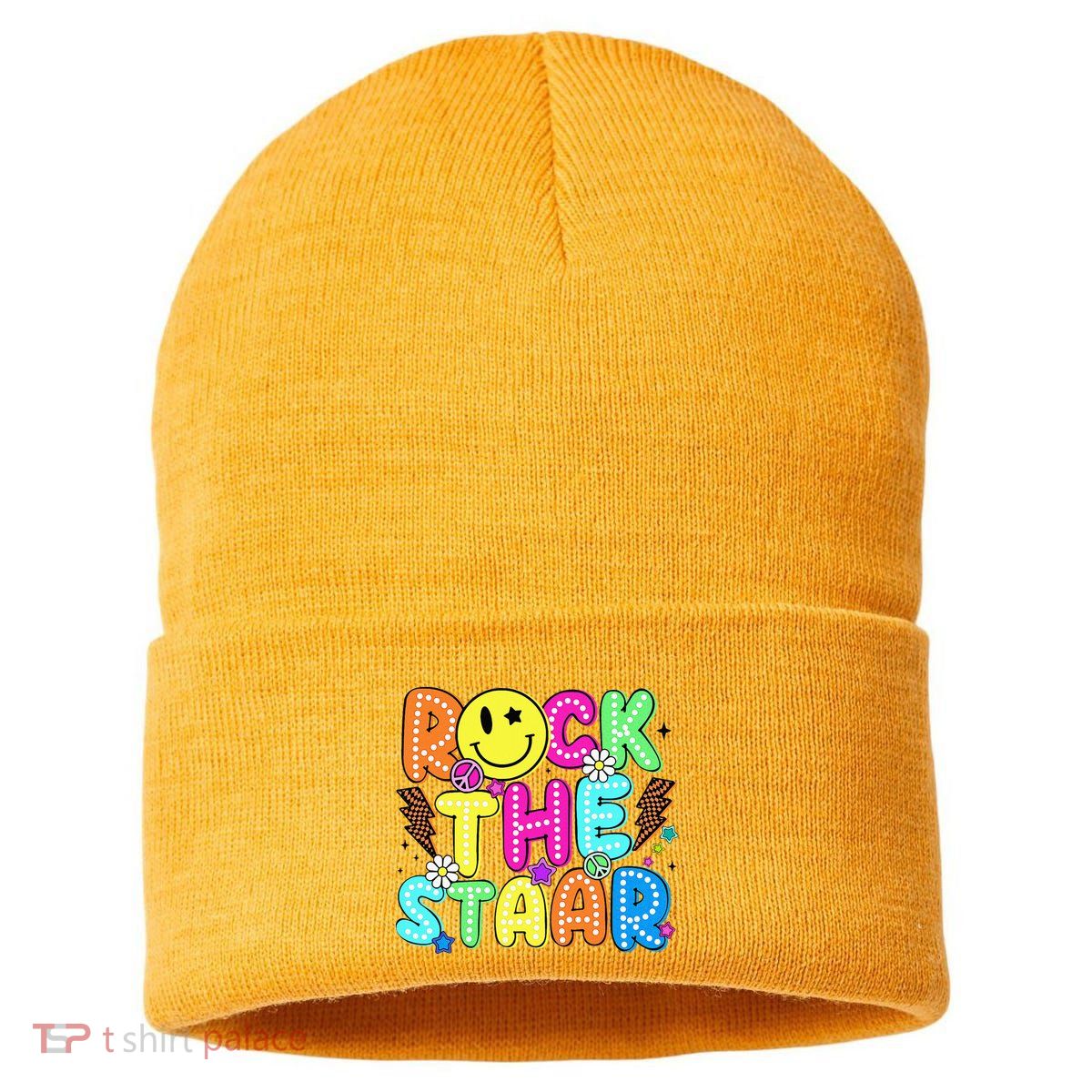 Funny Rock The Test Testing Day Teacher Student Motivational Sustainable Knit Beanie