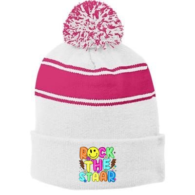 Funny Rock The Test Testing Day Teacher Student Motivational Stripe Pom Pom Beanie