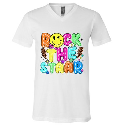 Funny Rock The Test Testing Day Teacher Student Motivational V-Neck T-Shirt