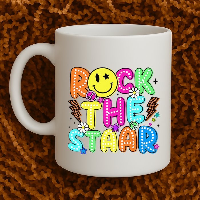Funny Rock The Test Testing Day Teacher Student Motivational Mug