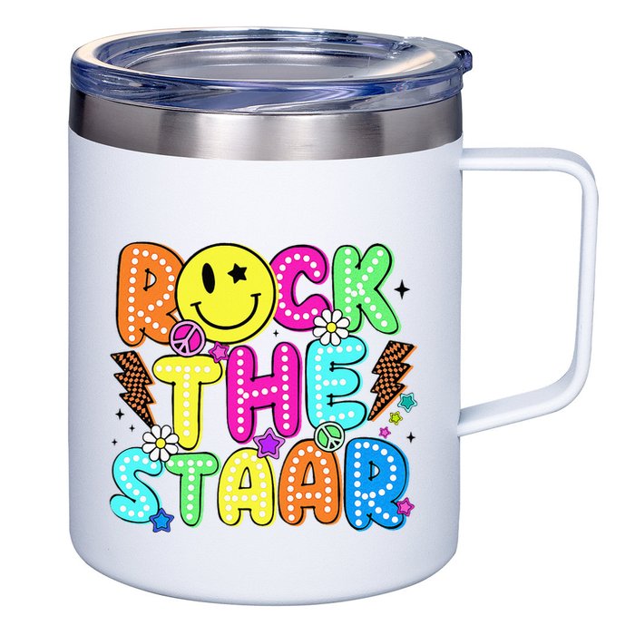 Funny Rock The Test Testing Day Teacher Student Motivational 12oz Stainless Steel Coffee Mug