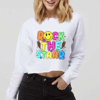 Funny Rock The Test Testing Day Teacher Student Motivational Cropped Pullover Crew