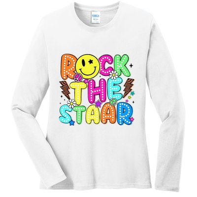 Funny Rock The Test Testing Day Teacher Student Motivational Ladies Long Sleeve Shirt