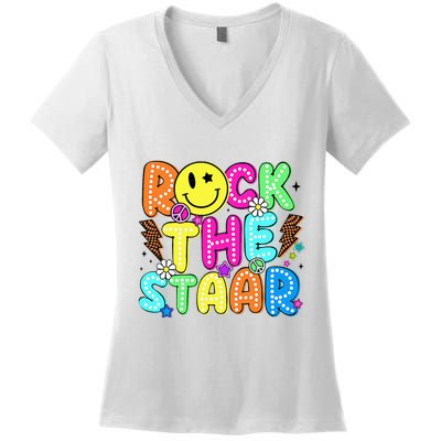 Funny Rock The Test Testing Day Teacher Student Motivational Women's V-Neck T-Shirt