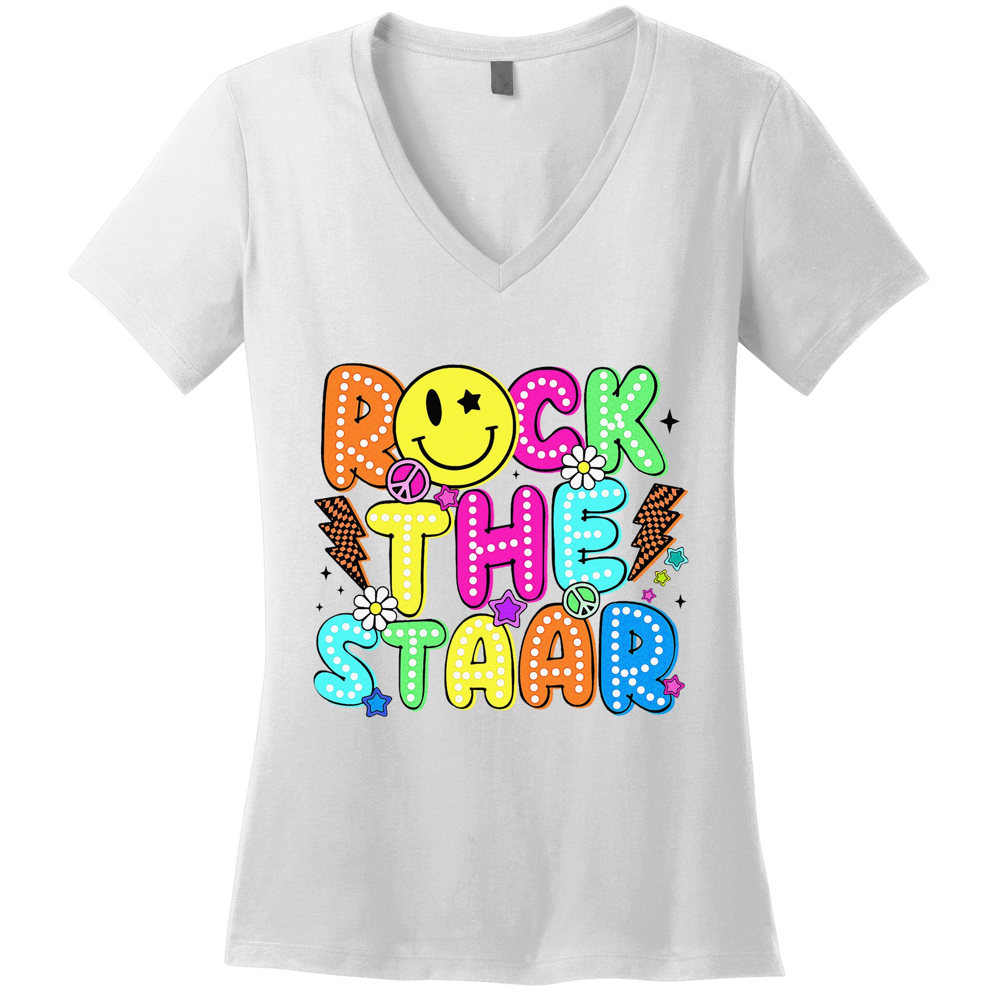 Funny Rock The Test Testing Day Teacher Student Motivational Women's V-Neck T-Shirt