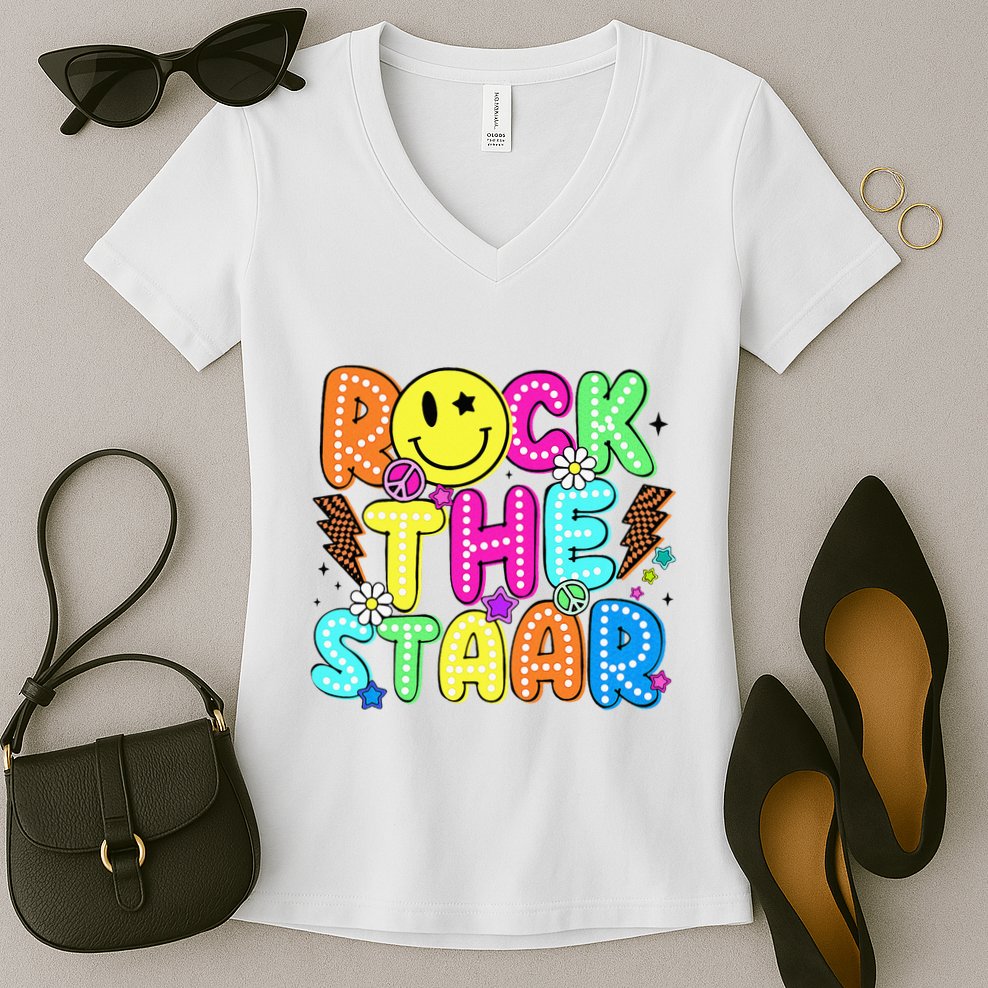 Funny Rock The Test Testing Day Teacher Student Motivational Women's V-Neck T-Shirt
