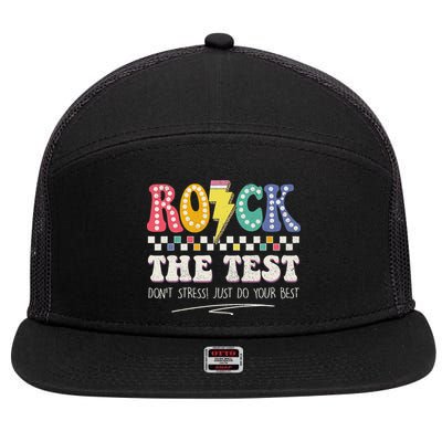 Funny Rock The Test Don't Stress Testing Day Teacher Student 7 Panel Mesh Trucker Snapback Hat