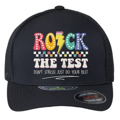 Funny Rock The Test Don't Stress Testing Day Teacher Student Flexfit Unipanel Trucker Cap