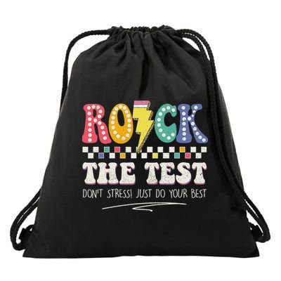 Funny Rock The Test Don't Stress Testing Day Teacher Student Drawstring Bag