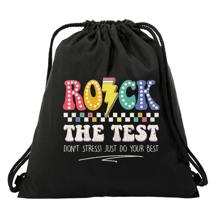 Funny Rock The Test Don't Stress Testing Day Teacher Student Drawstring Bag