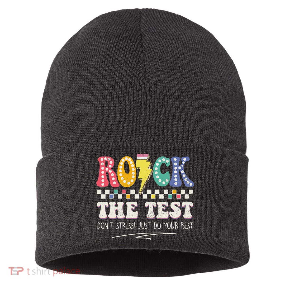 Funny Rock The Test Don't Stress Testing Day Teacher Student Sustainable Knit Beanie