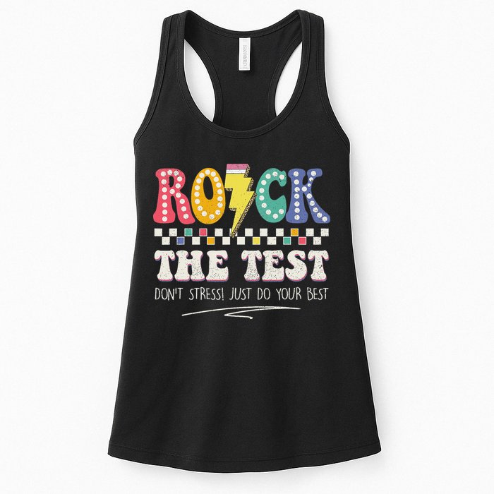 Funny Rock The Test Don't Stress Testing Day Teacher Student Womens Tank Top