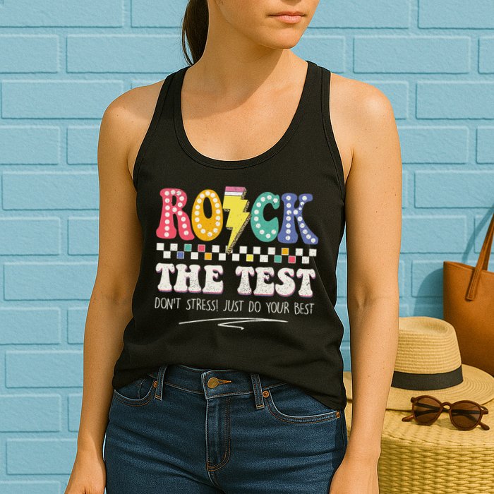 Funny Rock The Test Don't Stress Testing Day Teacher Student Womens Tank Top