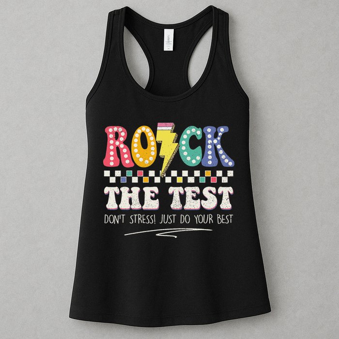 Funny Rock The Test Don't Stress Testing Day Teacher Student Womens Tank Top