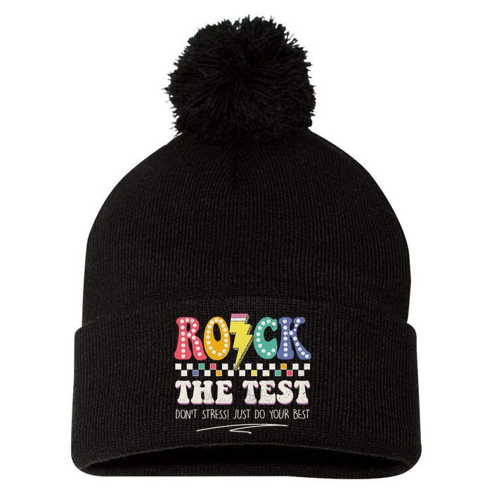 Funny Rock The Test Don't Stress Testing Day Teacher Student Pom Pom 12in Knit Beanie