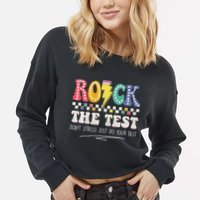 Funny Rock The Test Don't Stress Testing Day Teacher Student Cropped Pullover Crew